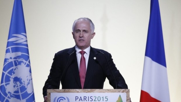Prime Minister Malcolm Turnbull addressing the Paris climate summit last year.