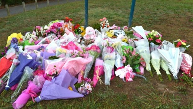 A floral tribute laid at the scene of Masa Vukotic's death.