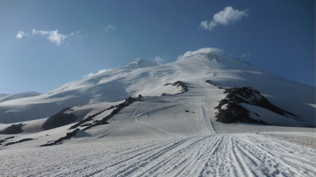 Russia's Mount Elbrus was the third of seven summits Mr Hudson plans to climb.