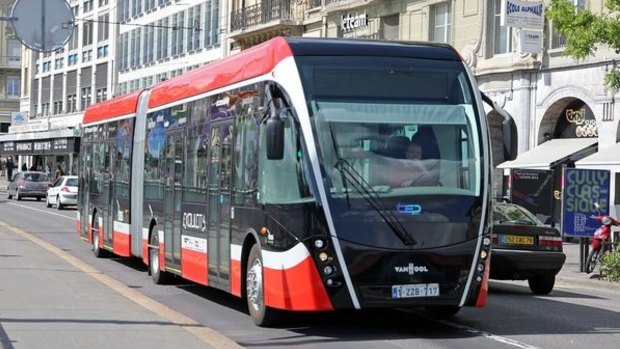 Cleaner than a bus and cheaper than light rail, track-free trams, like the one pictured above, could be shuttling passengers along Parramatta Road within the next five years. 