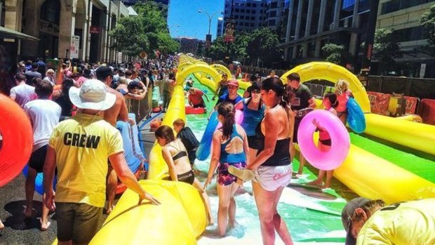 Slidestreet made its debut on the weekend on St Georges Terrace but it won't make it to Fremantle, as planned.