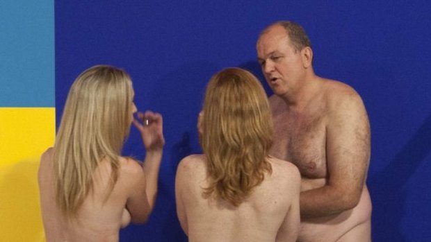 Artist Stuart Ringholt leads a naked tour through the Museum of Contemporary Art in Sydney. 