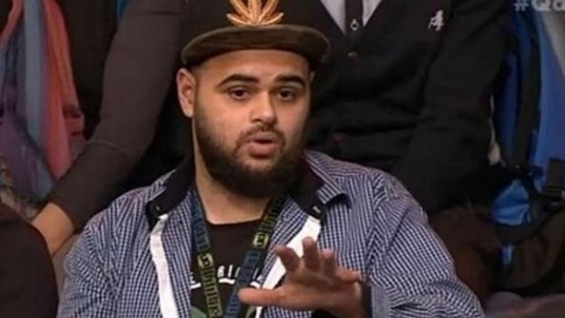 Zaky Mallah with his 'magical' hat on the ABC's Q&A program in 2015.