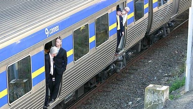 Commuters on board a train after a fault shut down the North Melbourne line.
