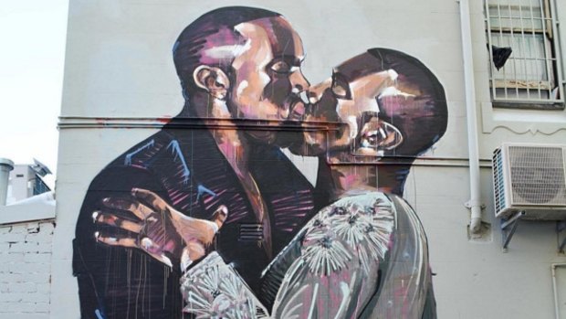 Scott Marsh's Kanye Loves Kanye mural in Teggs Lane, Chippendale.