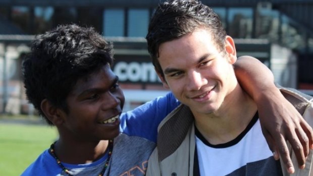 Cousins Maurice Rioli Jnr and Daniel Rioli pictured in August 2016 at Tigerland. 