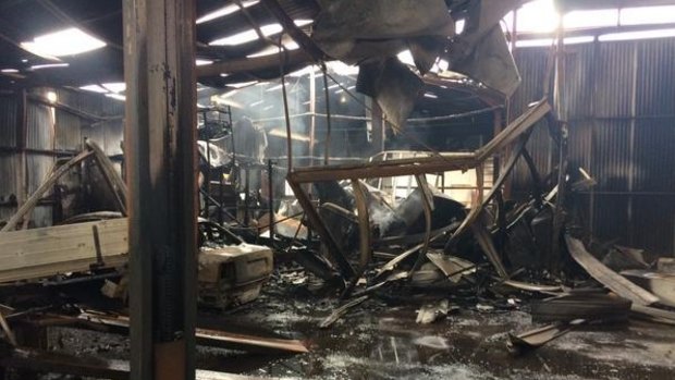 The damage inside Subiaco Automotive Services after the fire.