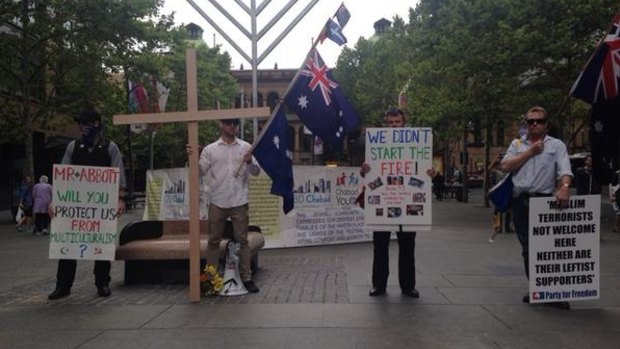 Anti-Islamic protesters at Martin Place on Friday afternoon.
