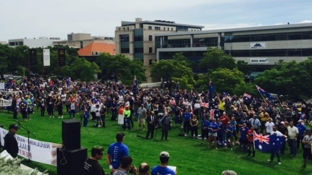 Anti-Islam marchers at the Reclaim Australia rally held in Perth in April.