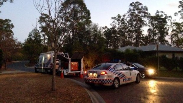 Police set up a roadblock in Pullenvale near where explosives were found.