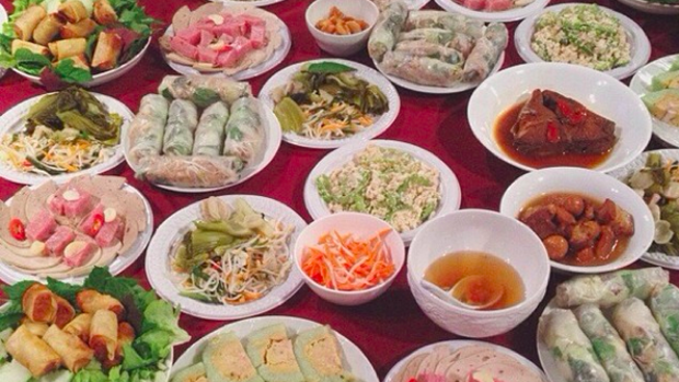 The feast at a previous Vietnamese New Year celebration at Giselle Au-Nhien Nguyen's house.