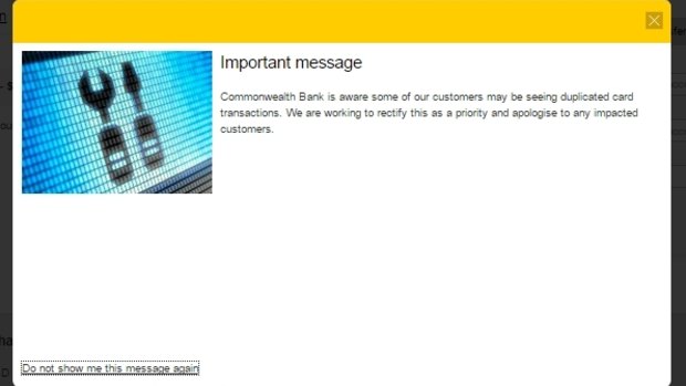 The error message greeting Commonwealth Bank customers.