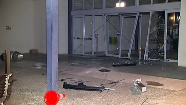 The scene of the failed ramraid at the DFO shopping centre, near Brisbane Airport.