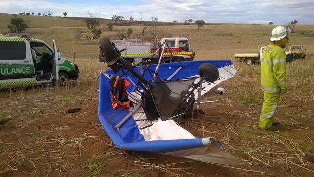 The scene of the glider crash which left the pilot in hospital.
