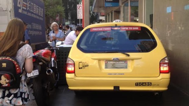 The taxi went off-road in Little Bourke Street on Thursday afternoon. 