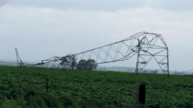 Catastrophic failure of transmission towers in the wake of the South Australian storm.
