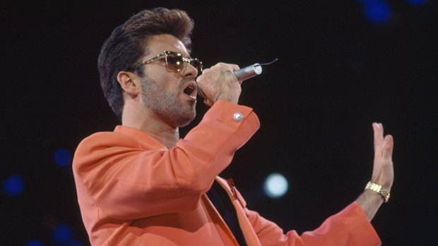 George Michael performing on stage during the Freddie Mercury Tribute Concert for Aids Awareness at Wembley Stadium in London on April 20, 1992.