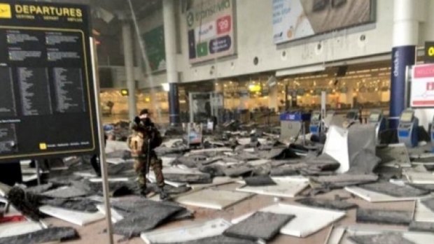 The scene inside the Brussels airport following the explosions. 