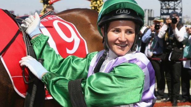 Missing out: Michelle Payne rode Prince Of Penzance to Melbourne Cup victory in 2015 but doesn't have a ride in the Cup this year.
