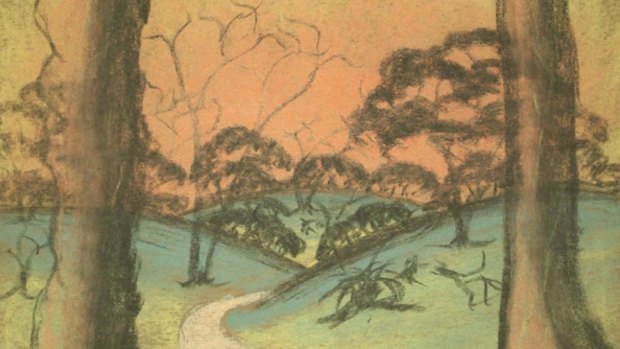 A landscape by artist Edie Wallam in Curtin's  Collection of Carrolup Artwork.