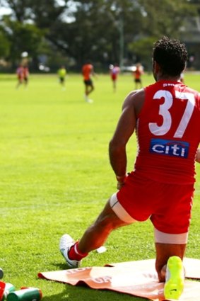 Adam Goodes on the sidelines.