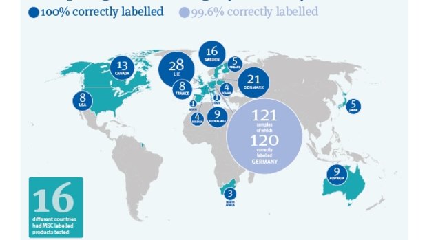 Sampling and labelling by country in this year's MSC DNA testing.