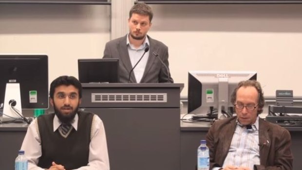 Mr Kunde, pictured at an ANU lecture with Uthman Badar (left) and Lawrence Krauss (right) in 2012, has resigned as Labor's candidate for Farrer.