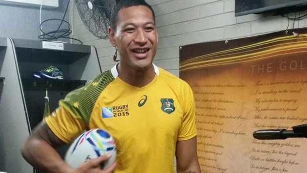 New jersey: Israel Folau in the Wallabies 2015 World Cup strip on Wednesday.