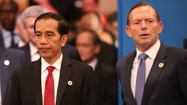 Indonesian President Joko Widodo and Prime Minister Tony Abbott at the G20 summit in November 2014.