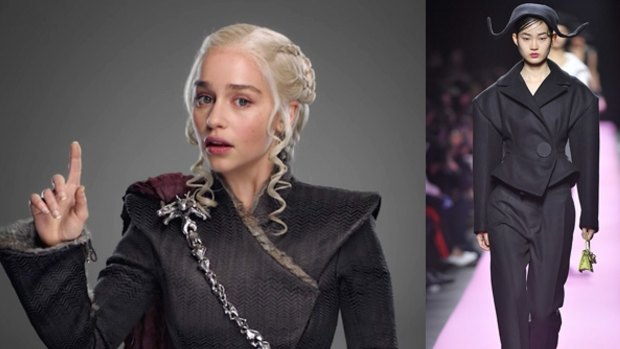 Daenerys, mother of dragons, knows that power of a bold shoulder and a well-cut suit. 