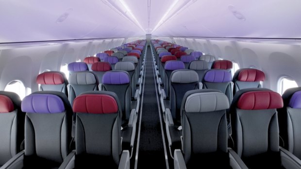 Economy class on board a Virgin Australia Boeing 737. Complimentary snacks will no longer be served.