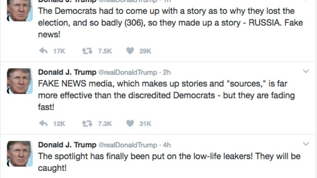 US President Donald Trump has posted extensively about fake news and leaks.