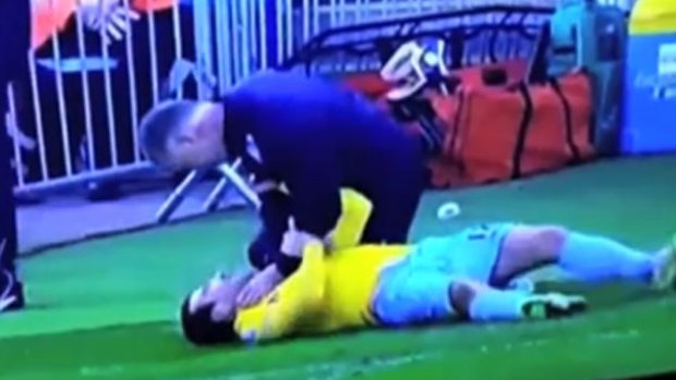 Footage shows Leicester City manager Nigel Pearson seemingly grabbing the throat of Crystal Palace's James McArthur.