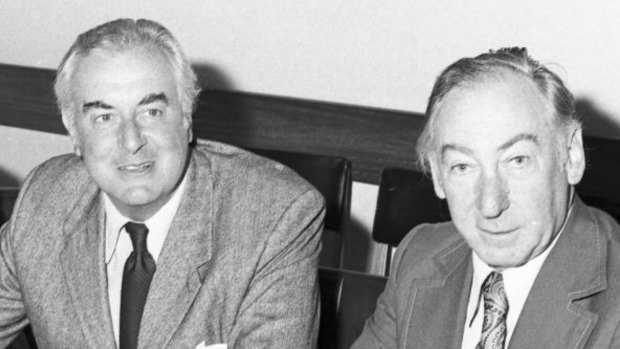 Bob Hawke, Gough Whitlam and Lionel Murphy in 1974.
