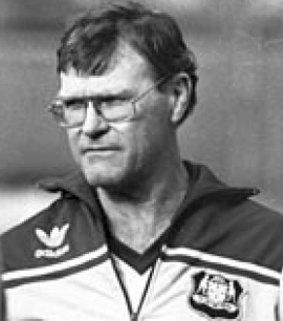 A league legend: Terry Fearnley runs an Australian team training session in 1985.