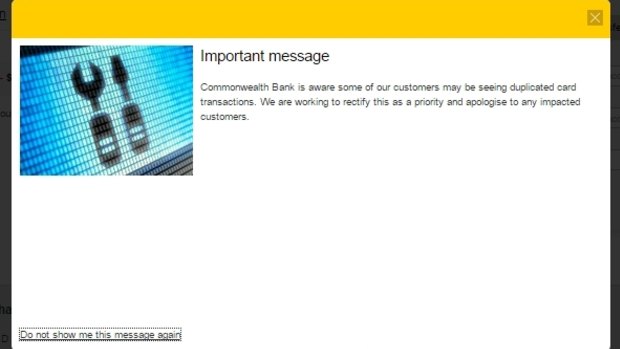 The error message greeting Commonwealth Bank customers.
