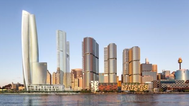 The planned $2 billion Crown Sydney development, far left, at Barangaroo.