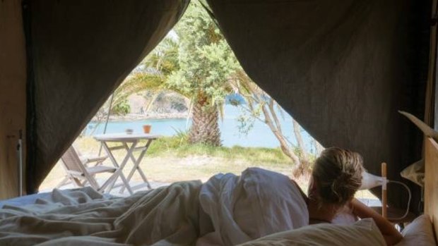 The island has two glamping tents.