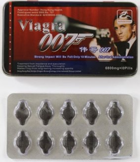 Fake erectile pill Viagra 007, which promises to "keep sexual fatigue away thoroughly".