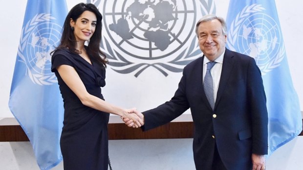 International human rights lawyer Amal Clooney and Secretary-General of the United Nations Antonio Guterres.