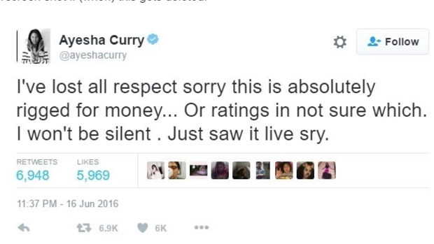 Controversial: The tweet deleted by Ayesha Curry.