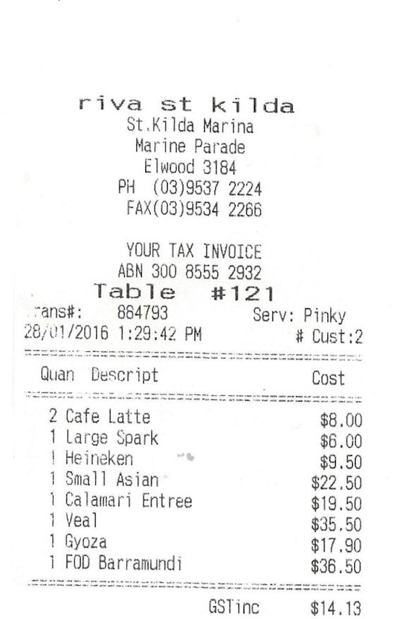 Receipt for lunch with Alan Fletcher