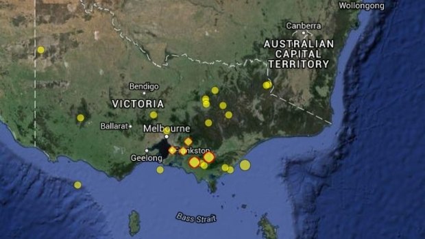 The sites of Victoria's earthquakes over the past 114 years.