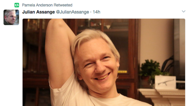 Pamela Anderson retweeted this picture of a smiling Julian Assange.