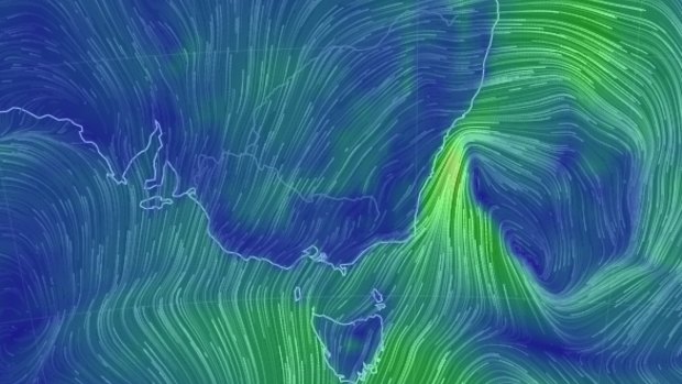 Winds are strongest near the coast as the east coast low drifts eastwards.
