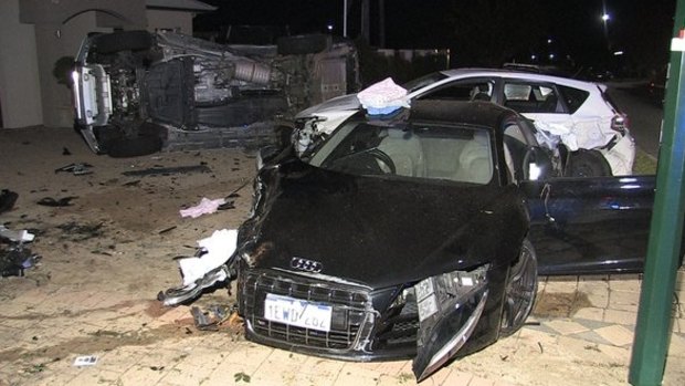 Police are investigating after the driver of an Audi ploughed into four other cars, a limestone wall and a tree in the leafy Perth suburb of Attadale on Tuesday. 