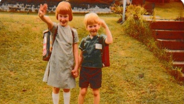 With her brother at their Keperra home in Brisbane. 