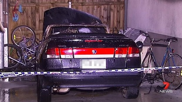 A Saab convertible was destroyed by fire in the basement of a Nundah apartment block early Tuesday. 