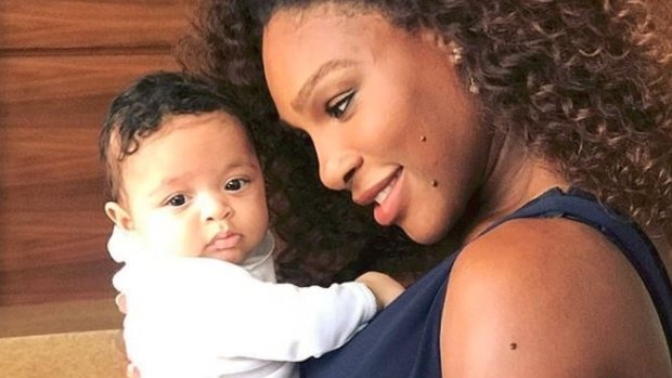 Serena Williams looking at her daughter, Alexis Olympia Ohanian Jr.