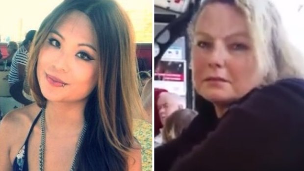 Lindsay Li (left) and the woman who has been arrested after a tirade on a Sydney bus.